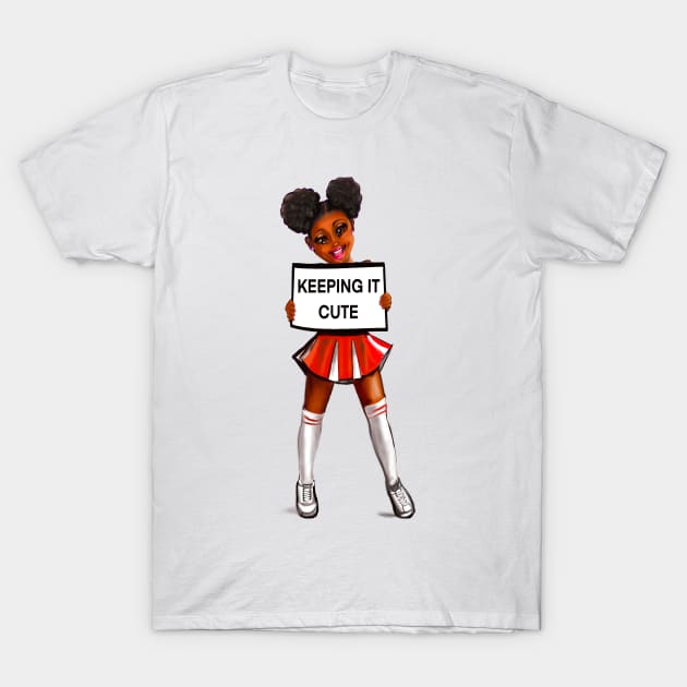 black anime girl African American cheerleader with Afro hair in puffs, dark brown skin T-Shirt by Artonmytee